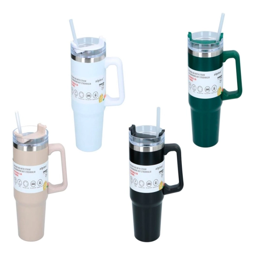 tasse thermo avec paille réutilisable, 900 ml, couleurs assorties