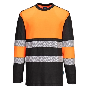 pw3 t-shirt hi-vis classe 1 l/s - taille xs - orange/noir - portwest