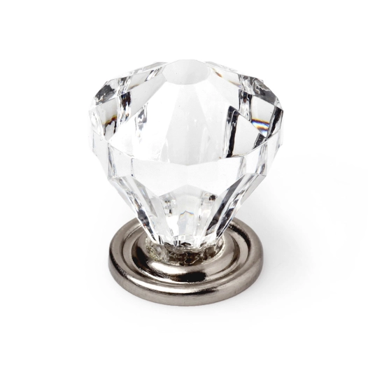 bouton de meuble, modèle 487, en abs transparent avec finition chrome brillant, ø30 mm, blister 4 unités