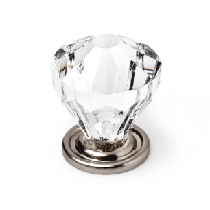 bouton de meuble, modèle 487, en abs transparent avec finition chrome brillant, ø30 mm, blister 4 unités