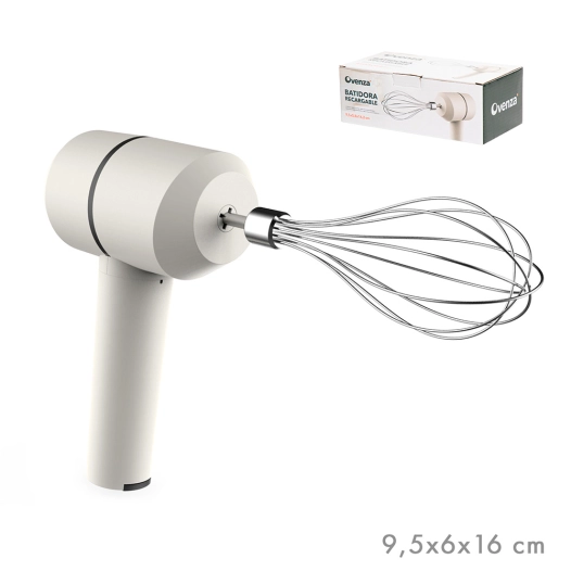 batteur à main, rechargeable, blanc, 9,5 x 5,8 x 16,2 cm
