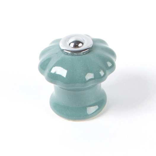 bouton de meuble, modèle e524, en porcelaine et acier finition bleue grisâtre, ø28 mm