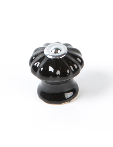 Bouton Meuble E524 Porcelaine & Acier Noir, Ø28mm - REI
