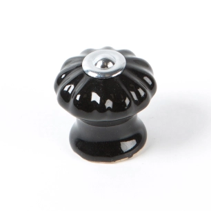 bouton de meuble modèle e524, en porcelaine et acier finition noire, ø 28 mm, blister 4 unités