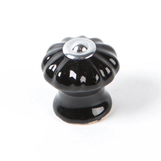 bouton de meuble, modèle e524, en porcelaine et acier finition noire, ø 28 mm