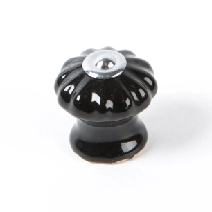 bouton de meuble, modèle e524, en porcelaine et acier finition noire, ø 28 mm