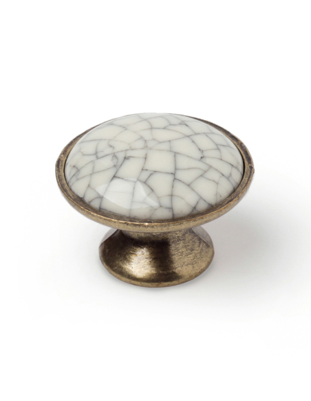 Bouton Meuble Craquelé Or Vieilli Porcelaine et Zamak, finition craquelée et or vieilli - REI