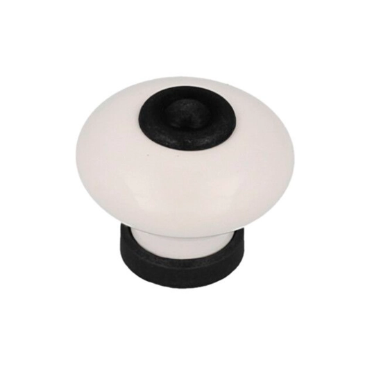 bouton de meuble, modèle 824, en porcelaine et métal avec finition noir mat et blanc, ø31 mm, blister 4 unités