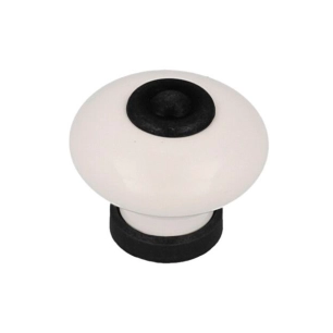 bouton de meuble, modèle 824, en porcelaine et métal avec finition noir mat et blanc, ø31 mm, blister 4 unités