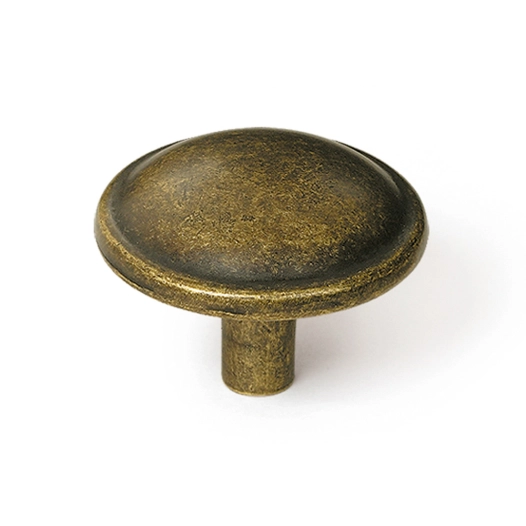 bouton de meuble, modèle 3118, en zamak finition cuir vieilli, ø 32 mm, blister 4 unités