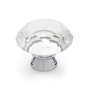 bouton de meuble, modèle 964, en zamak et cristal avec finition chromée polie et verre transparent, ø 40 mm, blister 4 unités