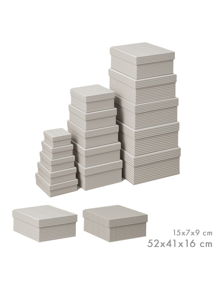 Boîtes Rangement Gigognes CAISON Design Vichy/Rayures, Set 15 Pièces - CAISON