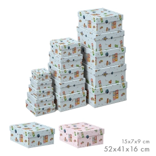 boîtes de rangement gigognes, design infantil, tailles variées, set 15 pièces