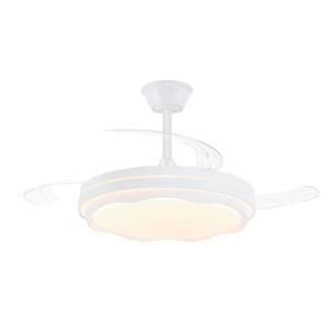 ventilateur de plafond led cct, 3 pales rétractables 60 w, 6600 lm, blanc, pales ø106 cm, plafonnier ø15 cm, hauteur 30,5 - 40,5