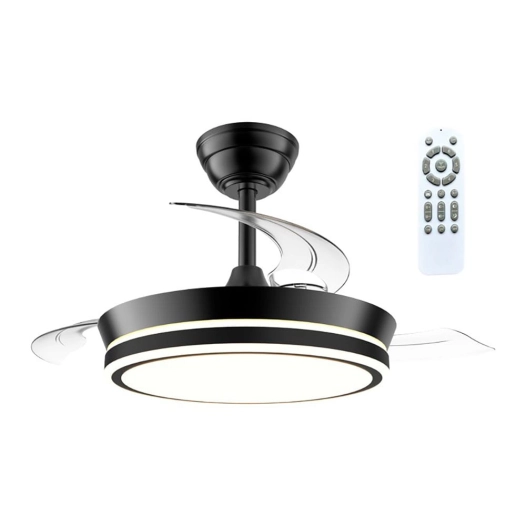 ventilateur de plafond led cct, 3 pales rétractables 39 w, 4290 lm, noir, pales ø90 cm, plafonnier ø41 cm, hauteur 28 - 38 cm