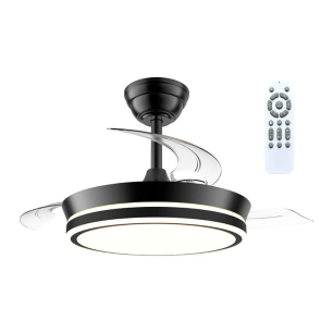 ventilateur de plafond led cct, 3 pales rétractables 39 w, 4290 lm, noir, pales ø90 cm, plafonnier ø41 cm, hauteur 28 - 38 cm
