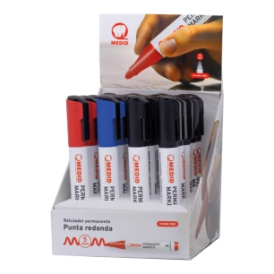 marqueur permanent, pointe épaisse 5 mm, couleurs assorties, présentoir de 20 unités