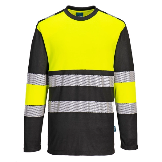 pw3 t-shirt hi-vis classe 1 l/s - taille xs - jaune/noir - portwest
