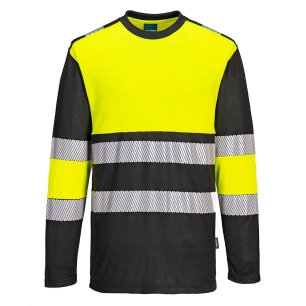 pw3 t-shirt hi-vis classe 1 l/s - taille xs - jaune/noir - portwest
