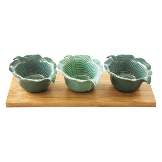 set de 3 bols en porc. sur plateau bambou carre madagascar - pozzi milano spa