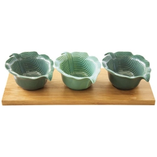 set de 3 bols en porc. sur plateau bambou carre madagascar - pozzi milano spa