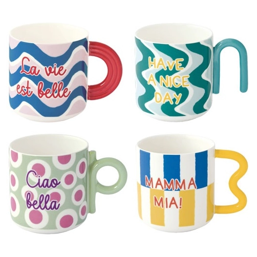 lot de 4 mugs en porcelaine 350 ml en boite energy - pozzi milano spa
