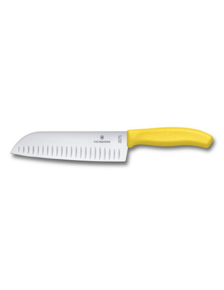 couteau santoku lame alveolee 17 cm jaune - beligne et fils sas
