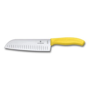 couteau santoku lame alveolee 17 cm jaune - beligne et fils sas