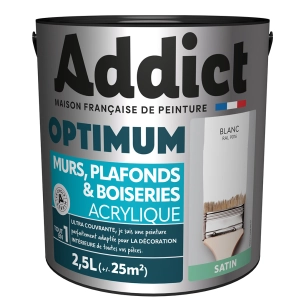 peinture reca optimum murs plafonds et boiseries acrylique satin blanc 2,5l - addict