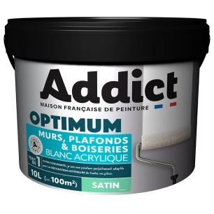 peinture reca optimum murs plafonds et boiseries acrylique satin blanc 10l - addict