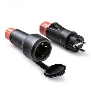 prise mobile avec couvercle en caoutchouc et fiche schuko 2p+t 16a 250 v, ip54, noire, max. 1,5 x 2,5 mm², blister