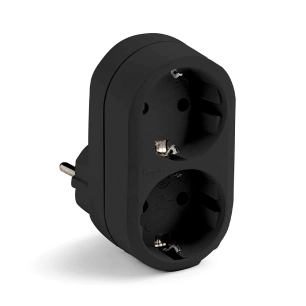 adaptateur double schuko 2p+t 16a 250 v avec entrée frontale, noir, blister