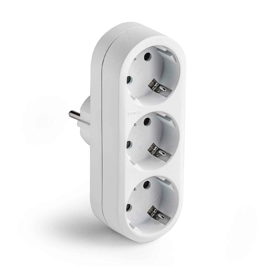 adaptateur triple 2 pôles + triple 16 à 250 v avec entrée frontale, blanc, blister