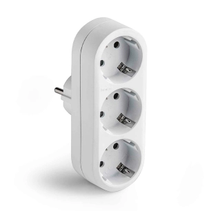 adaptateur triple 2 pôles + triple 16 à 250 v avec entrée frontale, blanc, blister
