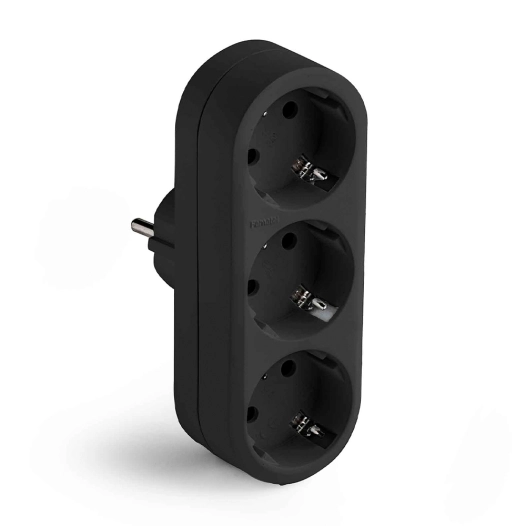adaptateur triple 2 broches + triple 16 à 250 v avec entrée frontale, noir, blister