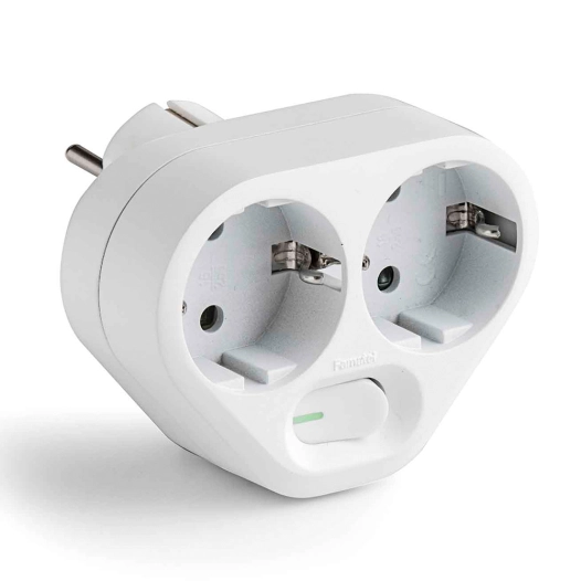 adaptateur 2 prises schuko 2p+t avec interrupteur ip20 blanc, blister