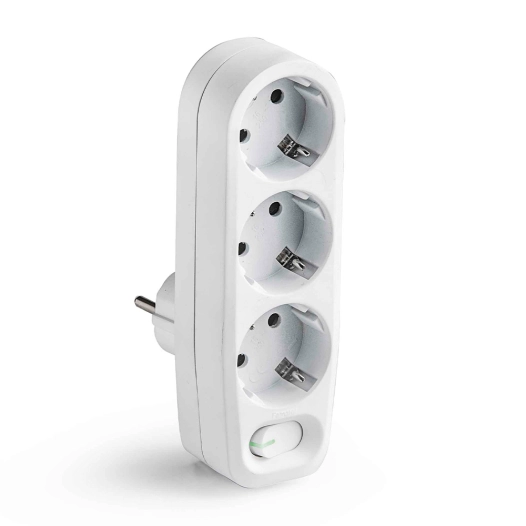 adaptateur 3 prises 2p+t schuko avec interrupteur ip20 blanc, blister
