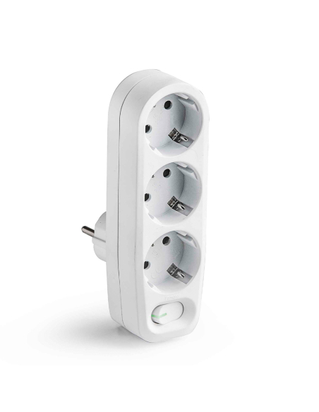 adaptateur 3 prises 2p+t schuko avec interrupteur ip20 blanc, blister