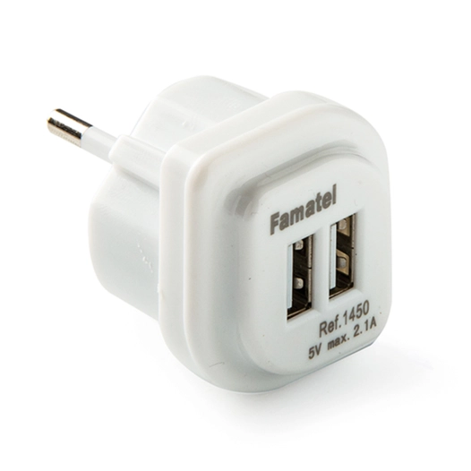 adaptateur 2 ports usb-a 2,1 v vers 5 v blanc, blister