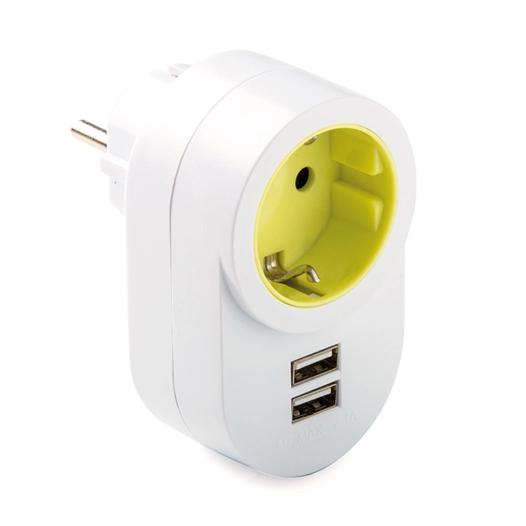 adaptateur 1 prise 2 broches schuko avec 2 ports usb-a 2,1 v vers 5 v blanc