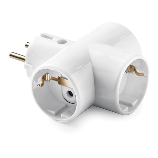 adaptateur triple schuko 2p+t, 16a 250 v, porte-contacts en céramique, renforcé, blanc