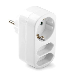 adaptateur triple mixte : 2 x 2p 10a et schuko 2p+t 16a 250 v, blanc