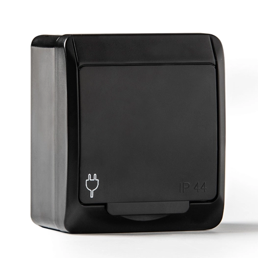 prise de courant avec terre latérale étanche ip44, 16a 250 v, noir