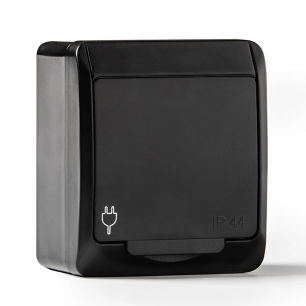 prise de courant avec terre latérale étanche ip44, 16a 250 v, noir