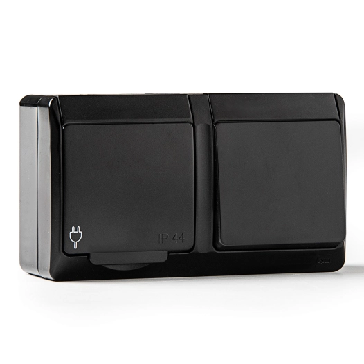 va-et-vient + prise étanche ip44, 16a 250 v, noir