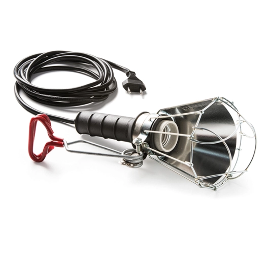 lampe baladeuse avec abat-jour 100 w 250 v e27, poignée en caoutchouc noire, câble 5 m et pince
