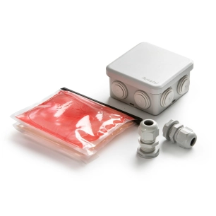 boîte d'entretien étanche carrée ip55 80 x 80 x 36 mm + gel isolant ip68 + 2 presse-étoupes