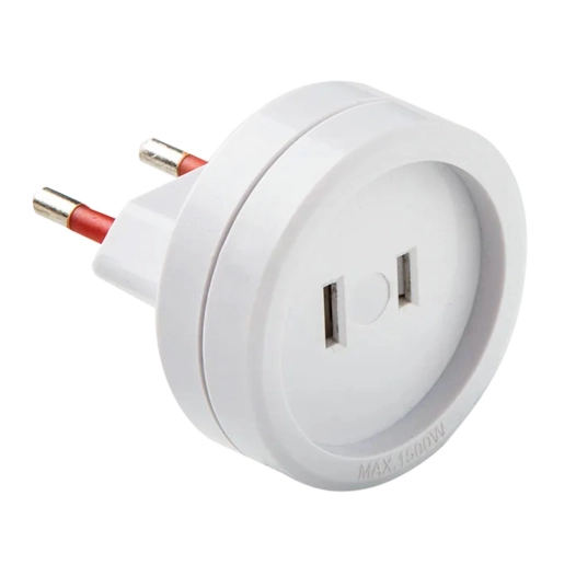adaptateur américain - européen, 10a 250 v, broches plates, blanc