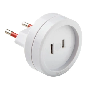 adaptateur américain - européen, 10a 250 v, broches plates, blanc