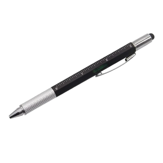 stylo 5 en 1, règle, niveau, mini tournevis x 2, gomme capacitive. ø10 x 145 mm